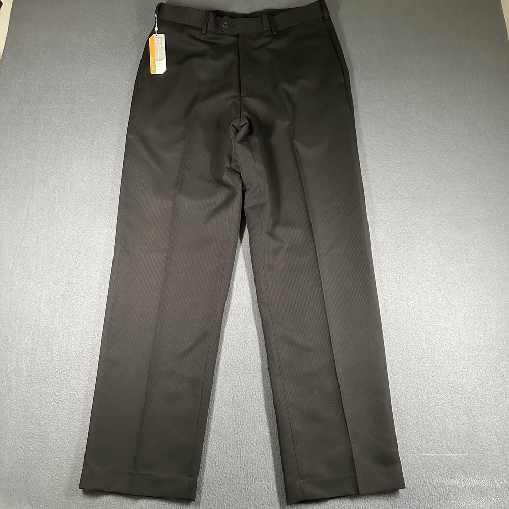 Savane Pants Mens 33x32 Black Comfort Waist Select Edition Dress Herringbone